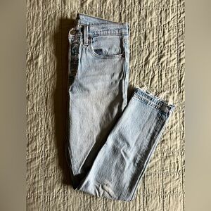 Button Fly 501 Skinny Levi’s with Distressed Hem